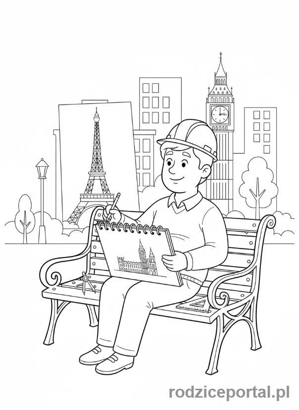 Kolorowanka Architekt - Architekt szkicuje budynek