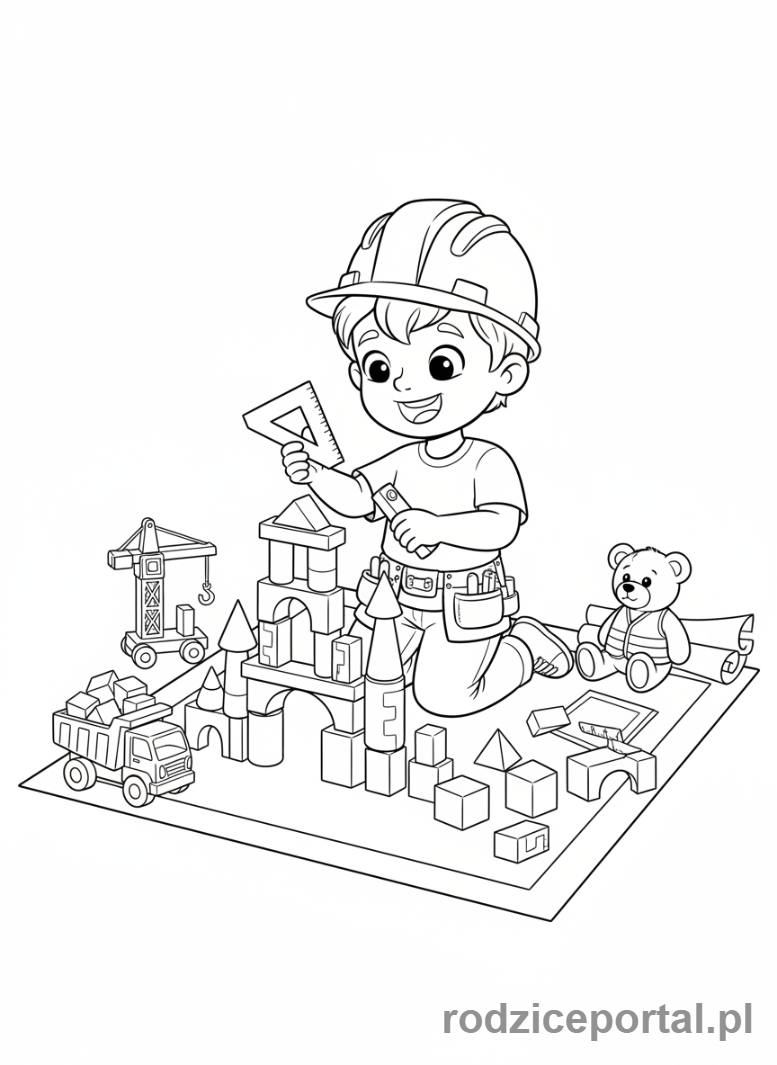 Kolorowanka Architekt - Dziecko architekt bawi się