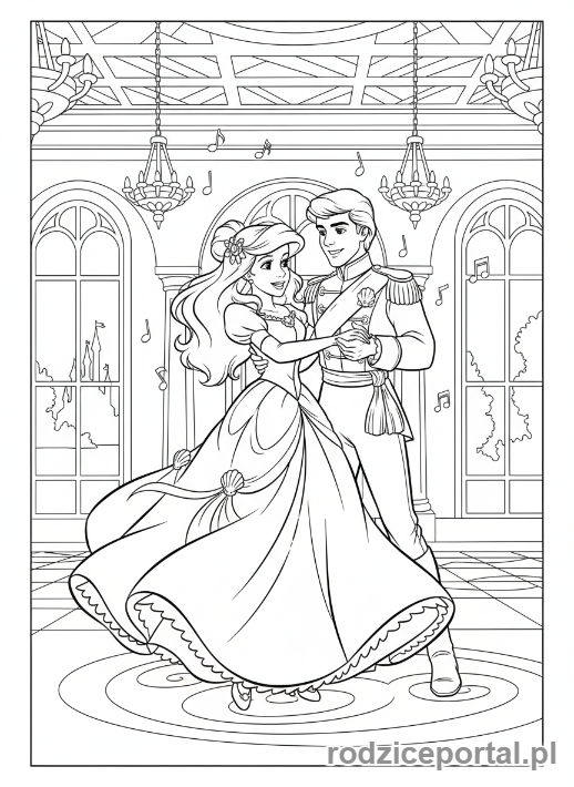 Kolorowanka Arielka - Ariel i Eryk taniec