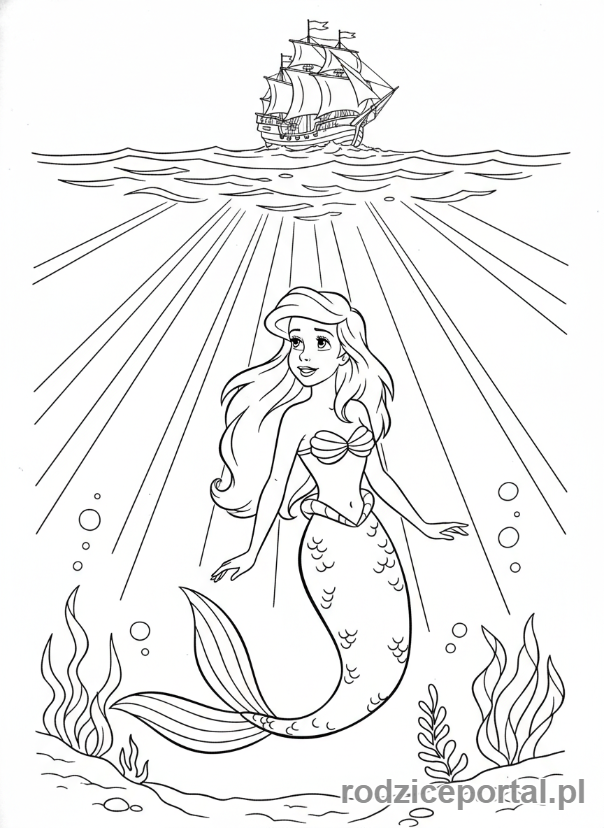 Kolorowanka Arielka - Ariel patrzy na ludzi