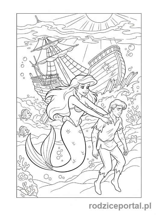 Kolorowanka Arielka - Ariel ratuje Eryka
