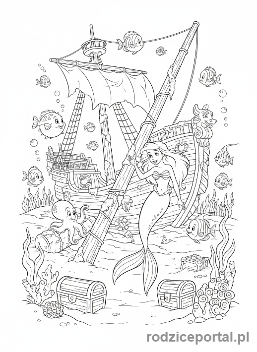 Kolorowanka Arielka - Ariel w wraku
