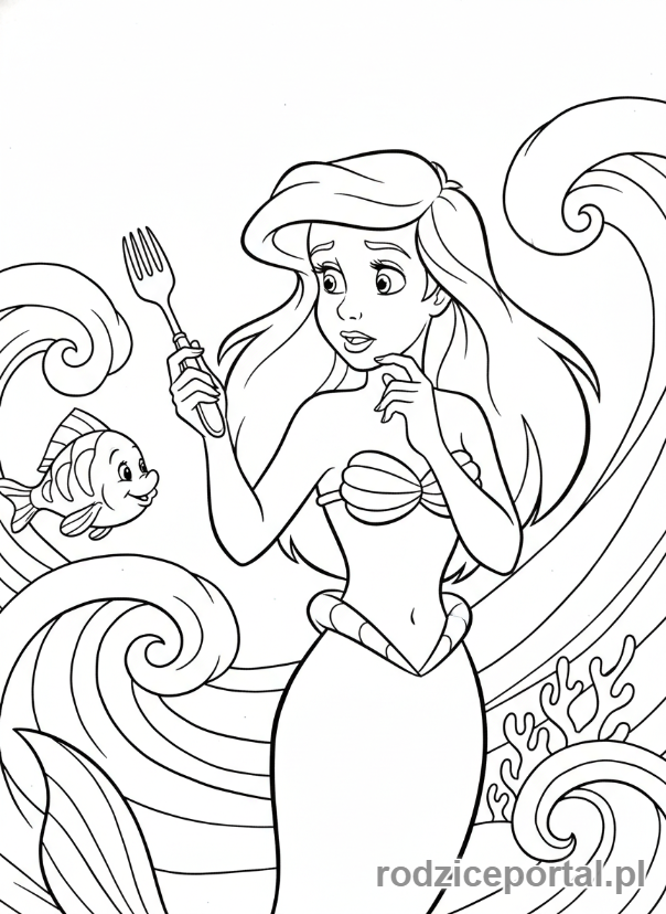 Kolorowanka Arielka - Ariel z widelcem