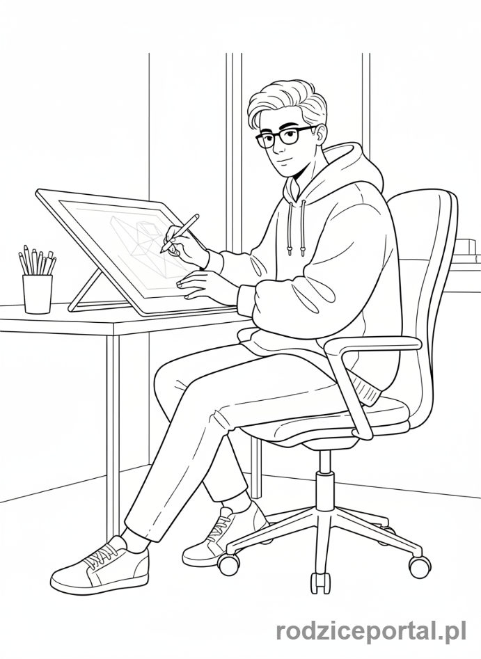 Kolorowanka Artysta - Artysta cyfrowy przy tablecie