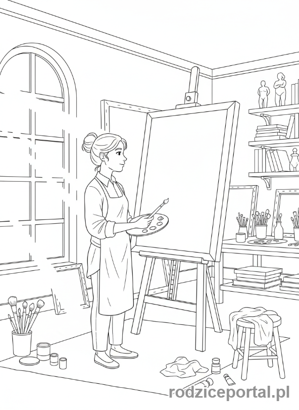 Kolorowanka Artysta - Artysta malujący płótno