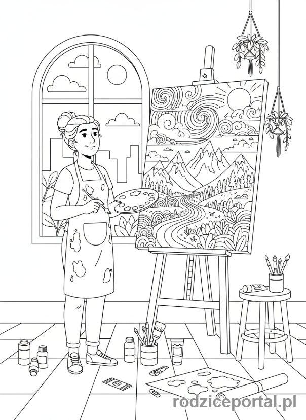 Kolorowanka Artysta - Artysta podziwiający dzieło