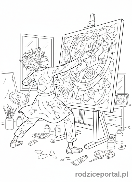 Kolorowanka Artysta - Artysta tworzący abstrakcję