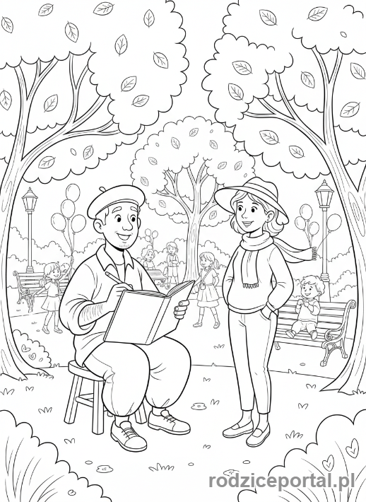 Kolorowanka Artysta - Artysta uliczny w parku