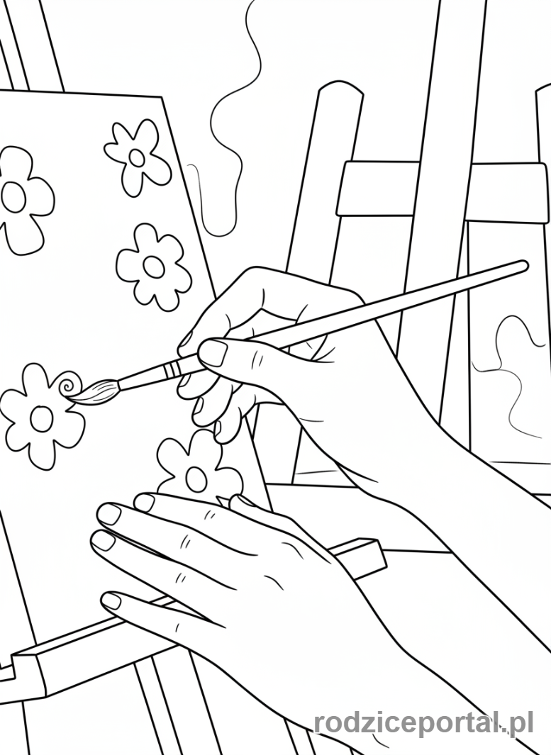Kolorowanka Artysta - Ręce artysty z pędzlem