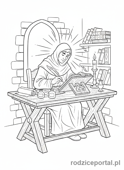 Kolorowanka Artysta - Skryba iluminujący manuskrypt