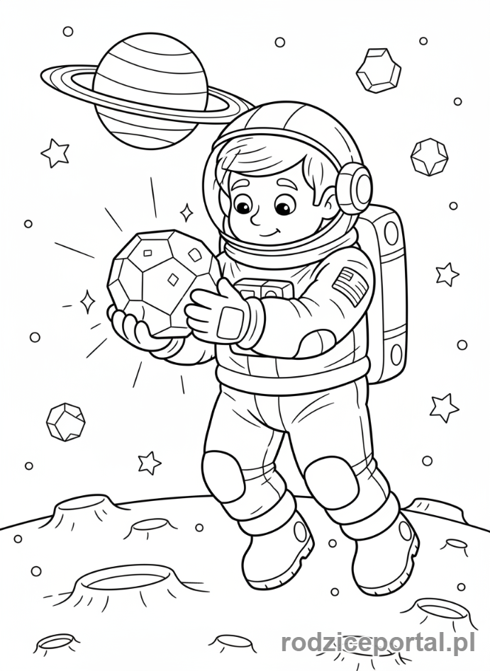 Kolorowanka Astronauta - Astronauta z kosmicznym kamieniem