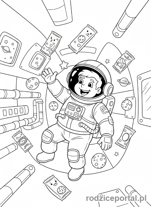 Kolorowanka Astronauta Zawód - Astronauta je w kosmosie