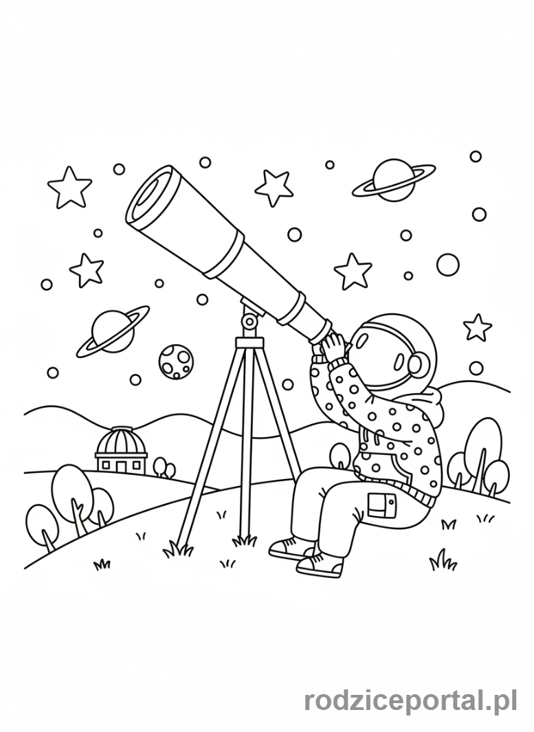 Kolorowanka Astronauta Zawód - Astronauta obserwuje niebo