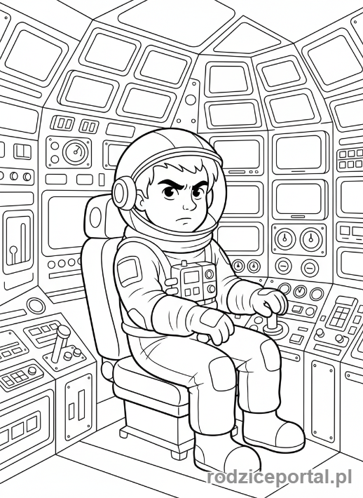 Kolorowanka Astronauta Zawód - Astronauta w kokpicie
