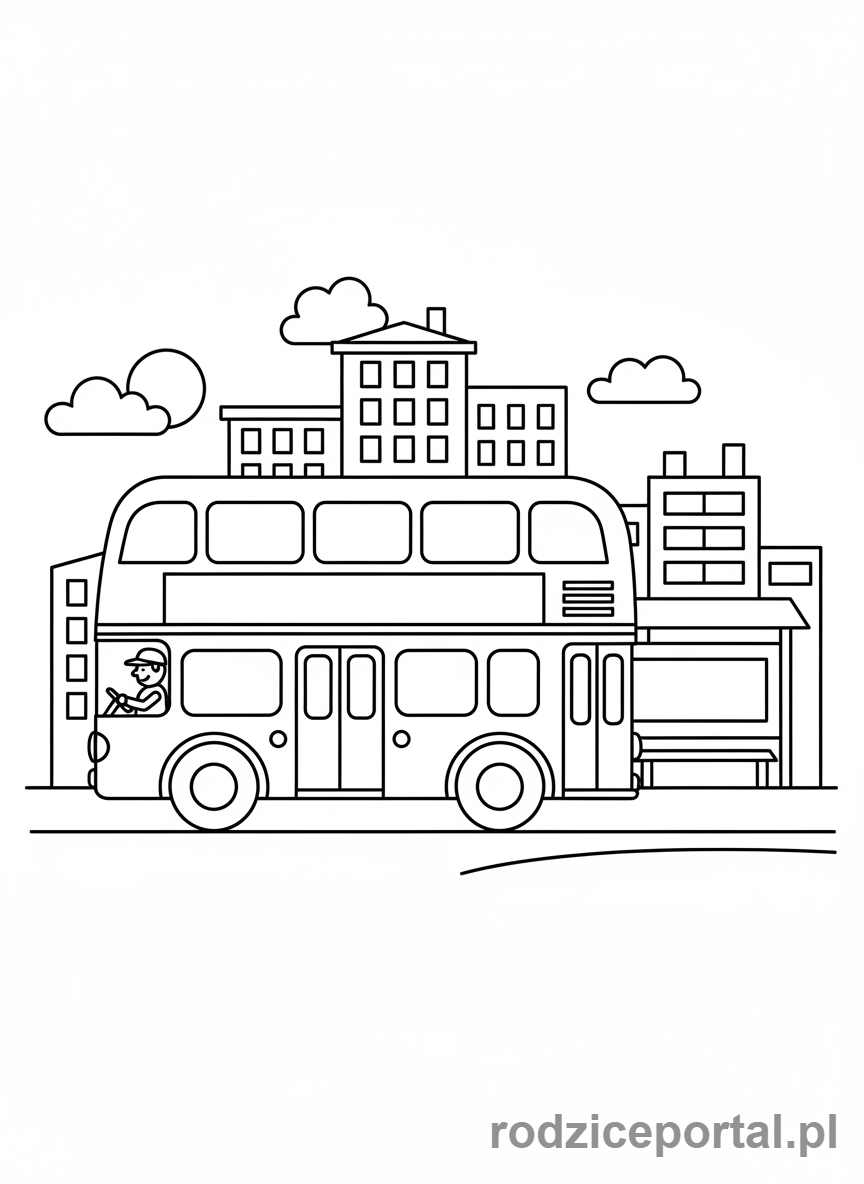 Kolorowanka Autobus - Autobus na przystanku