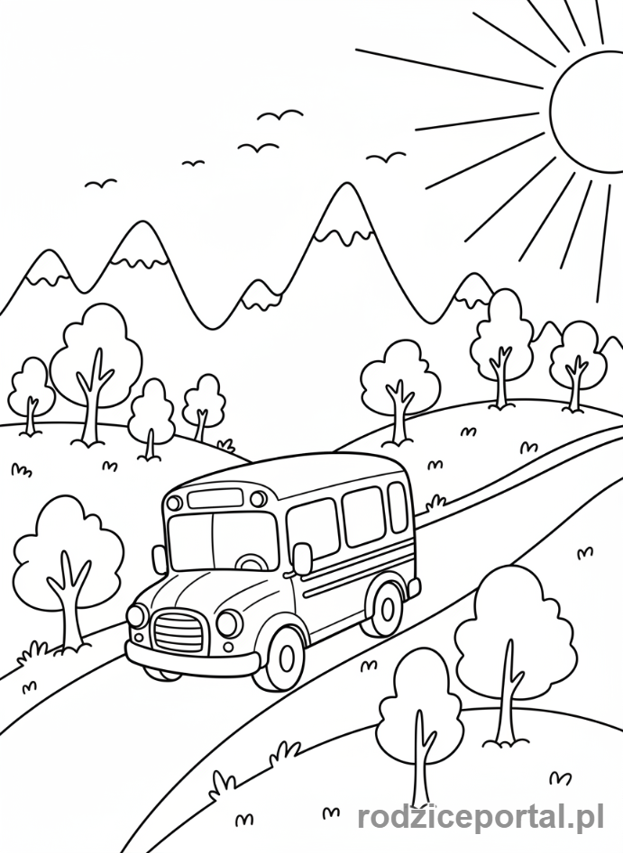 Kolorowanka Autobus - Autobus na wsi