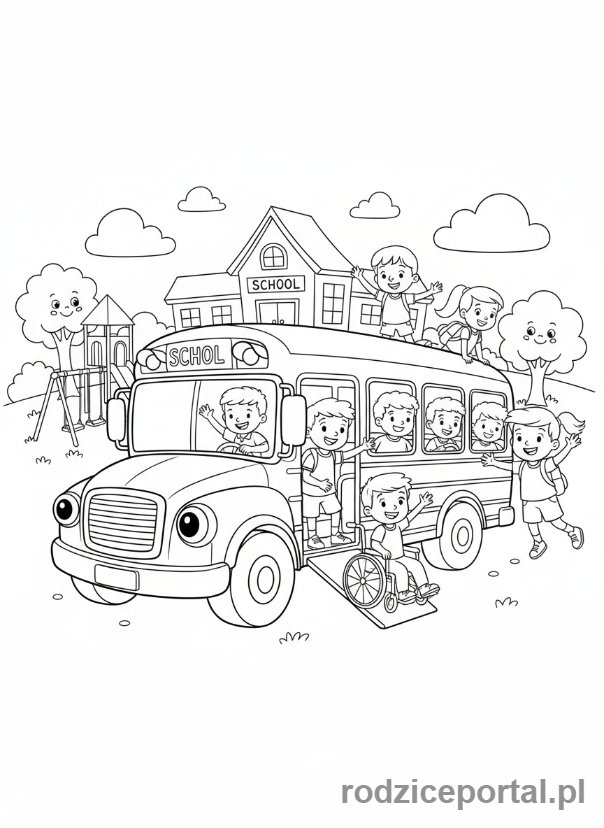 Kolorowanka Autobus - Autobus szkolny dzieci