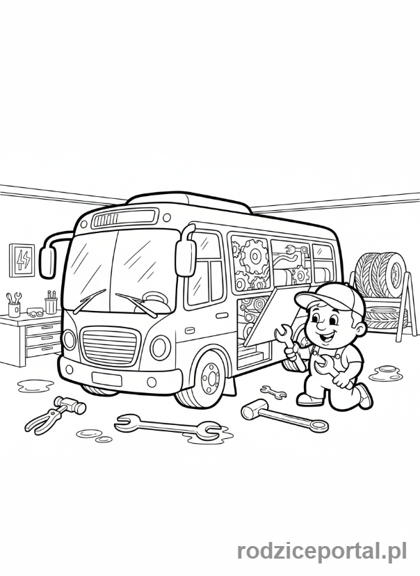 Kolorowanka Autobus - Autobus w warsztacie