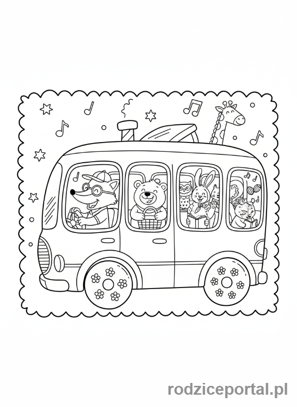 Kolorowanka Autobus - Autobus ze zwierzetami