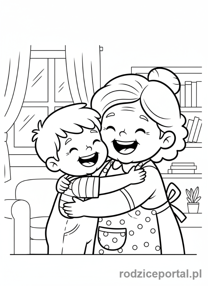 Kolorowanka Babcia I Dziadek - Babcia przytula wnuka