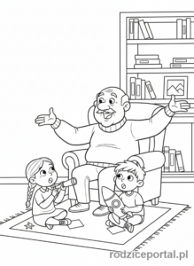 Kolorowanka Babcia I Dziadek - Dziadek opowiada historie