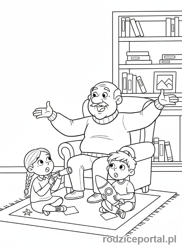 Kolorowanka Babcia I Dziadek - Dziadek opowiada historie