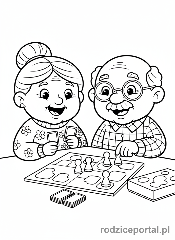 Kolorowanka Babcia I Dziadek - Dziadkowie graja w planszowki