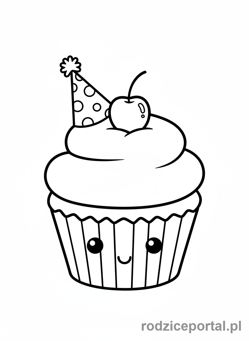 Kolorowanka Babeczka - Babeczka w czapeczce urodzinowej