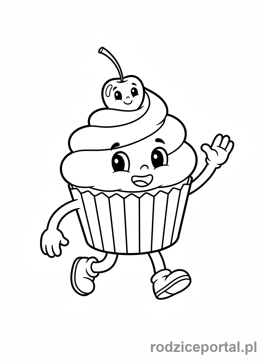 Kolorowanka Babeczka - Uśmiechnięta babeczka postać