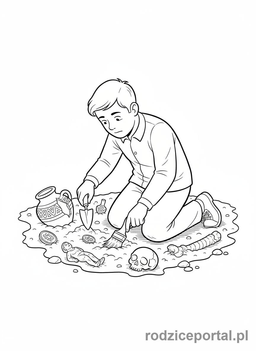 Kolorowanka Badacz - Archeolog na wykopaliskach