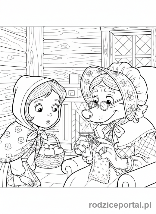 Kolorowanka Bajkowe Sceny - Czerwony Kapturek i Wilk