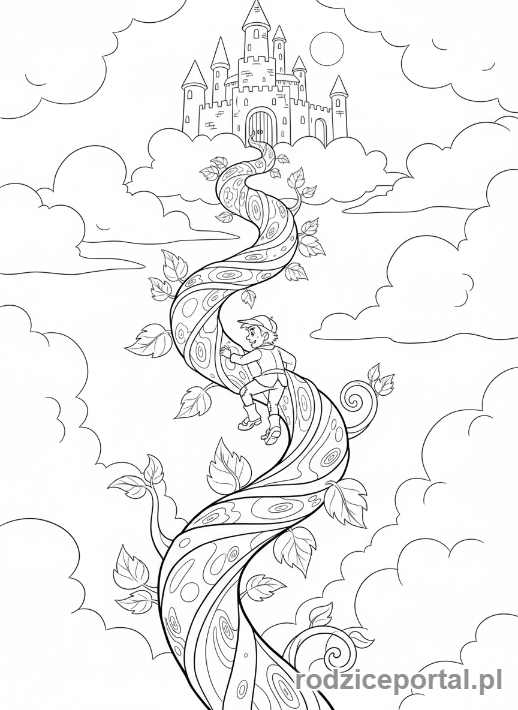Kolorowanka Bajkowe Sceny - Jaś i magiczna fasola