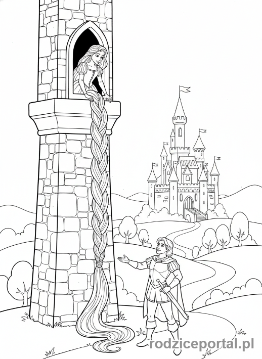 Kolorowanka Bajkowe Sceny - Roszpunka w wieży