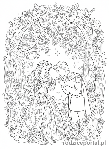Kolorowanka Bajkowe Sceny - Śpiąca Królewna