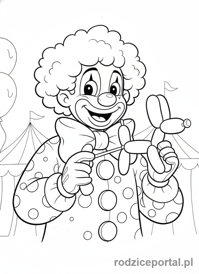 Kolorowanka Balony - Klaun z balonowymi figurkami