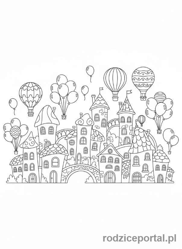 Kolorowanka Balony - Miasto z balonami