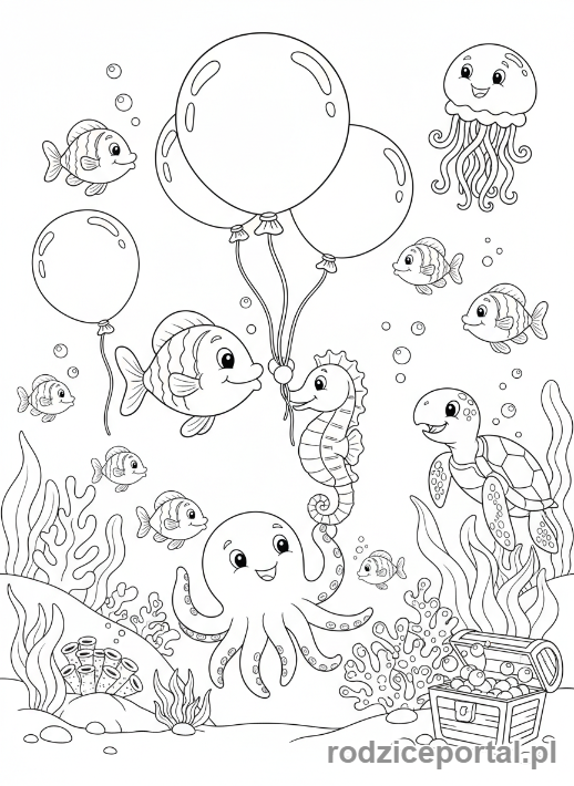 Kolorowanka Balony - Podwodny swiat z balonami