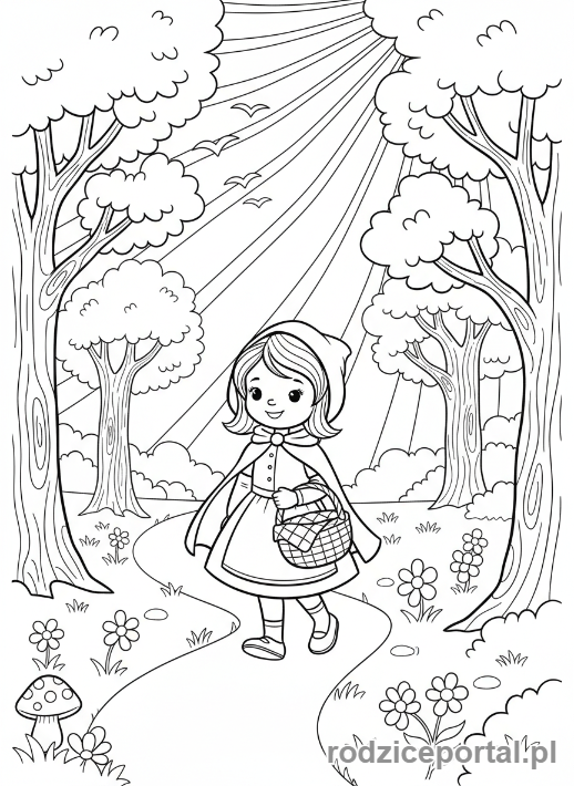 Kolorowanka Baśnie Klasyczne - Czerwony Kapturek idzie do babci