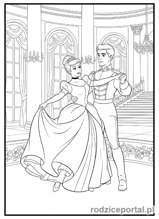 Kolorowanka Baśnie Klasyczne - Kopciuszek z Księciem na balu