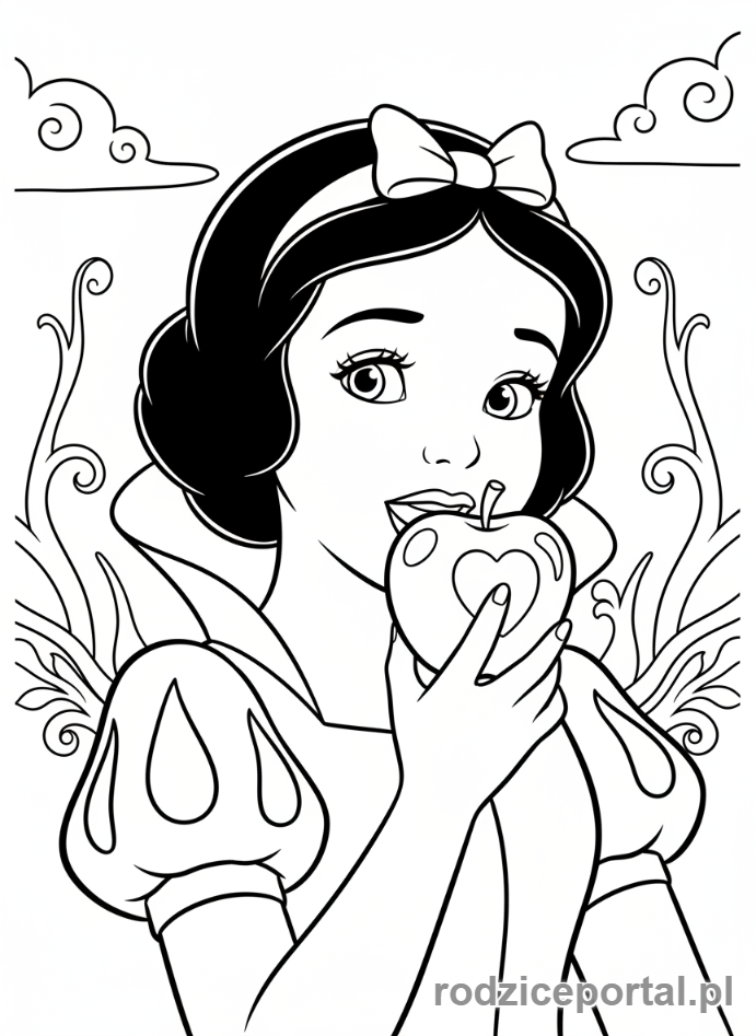 Kolorowanka Baśnie Klasyczne - Królewna Śnieżka je jabłko