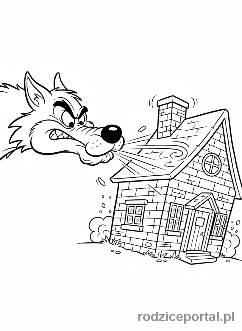Kolorowanka Baśnie Klasyczne - Wilk zdmuchuje domek