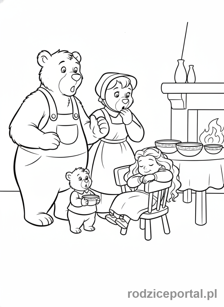 Kolorowanka Baśnie Klasyczne - Złotowłosa i trzy misie