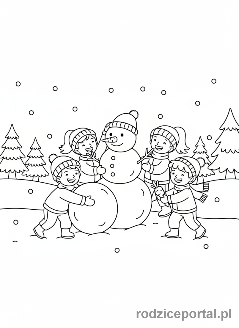 Kolorowanka Bałwan - Bałwan dzieci rysują