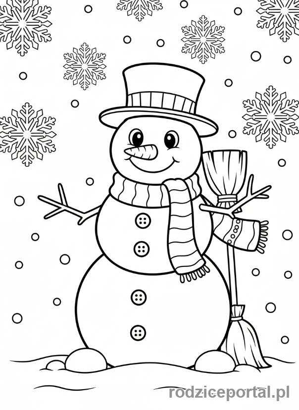 Kolorowanka Bałwan - Bałwan i płatki śniegu