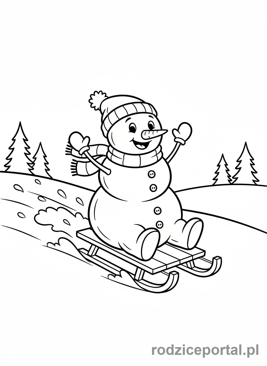 Kolorowanka Bałwan - Bałwan na sankach