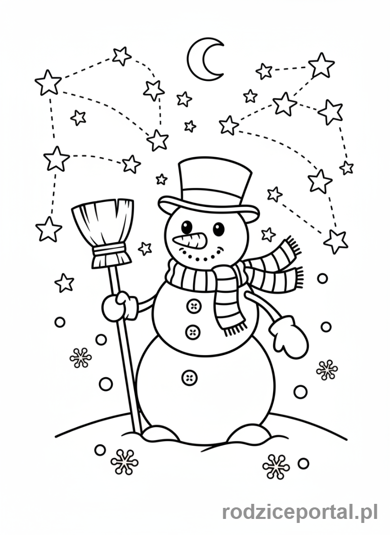 Kolorowanka Bałwan - Bałwan nocą pod gwiazdami