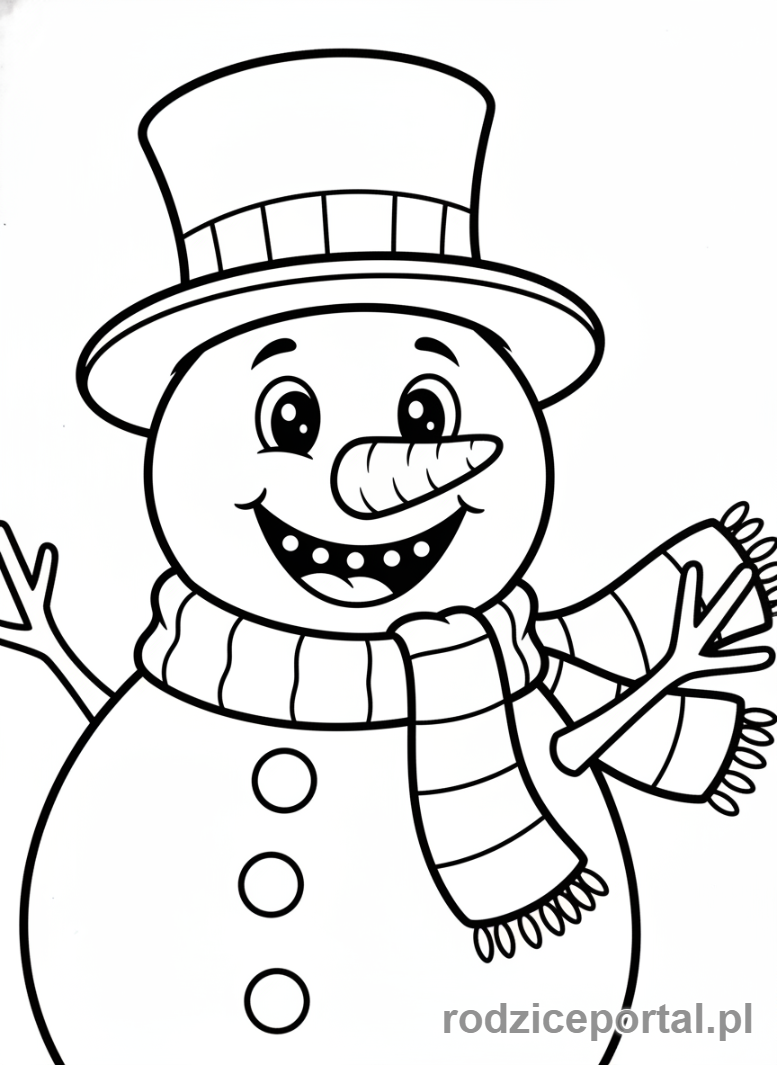 Kolorowanka Bałwan - Bałwan uśmiechnięty zbliżenie