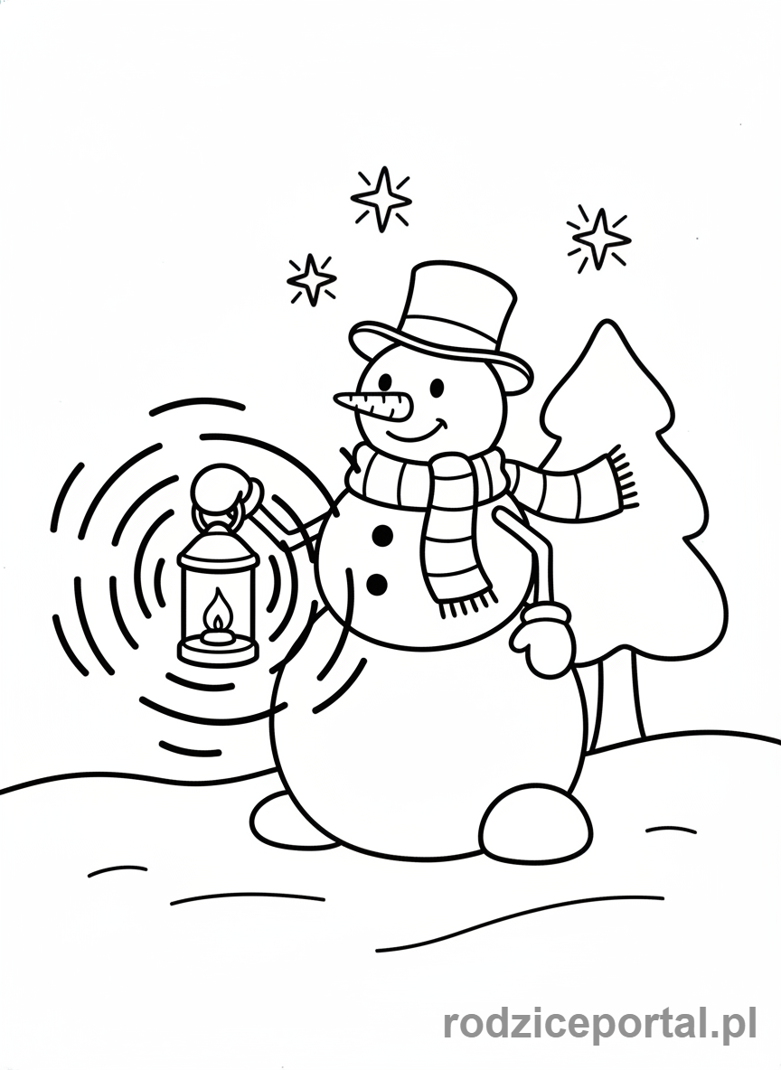 Kolorowanka Bałwan - Bałwan z lampionem