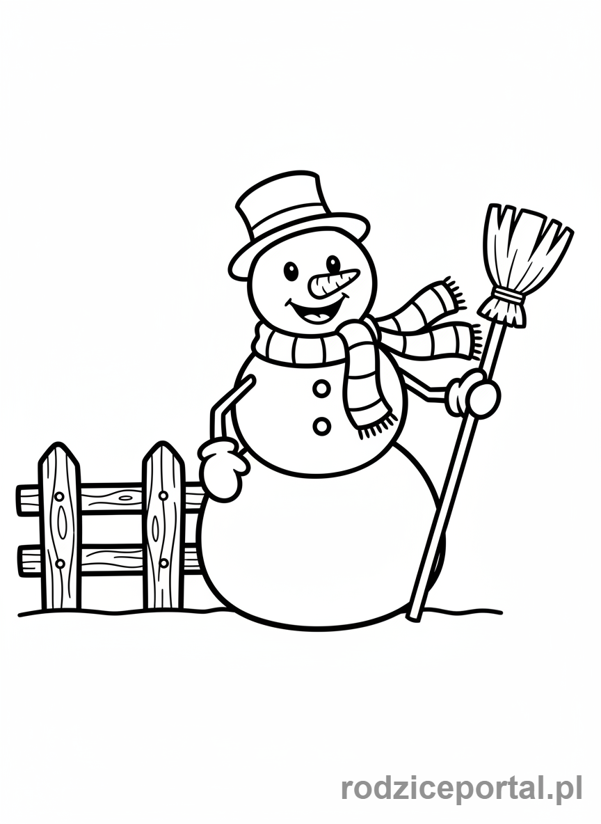 Kolorowanka Bałwan - Bałwan z miotłą
