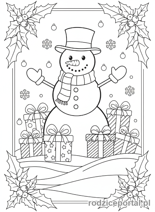 Kolorowanka Bałwan - Bałwan z prezentami